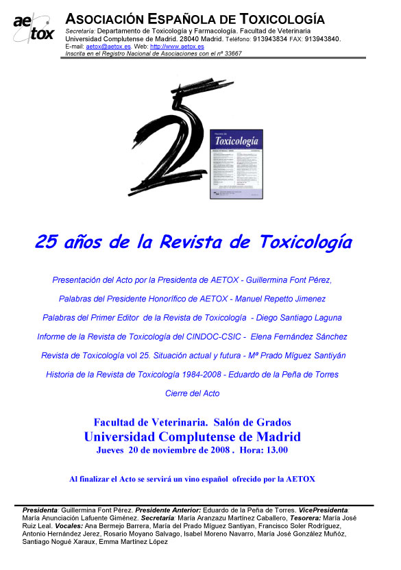 25 años de la Revista de Toxicología 25 años de la Revista de Toxicología