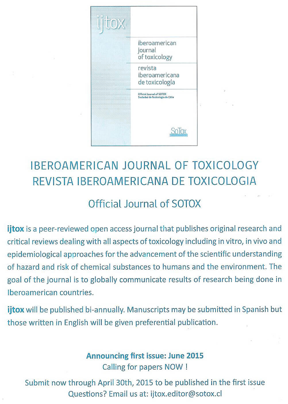 Iberoamerican Journal of Toxicology / Revista Iberoamericana de Toxicología